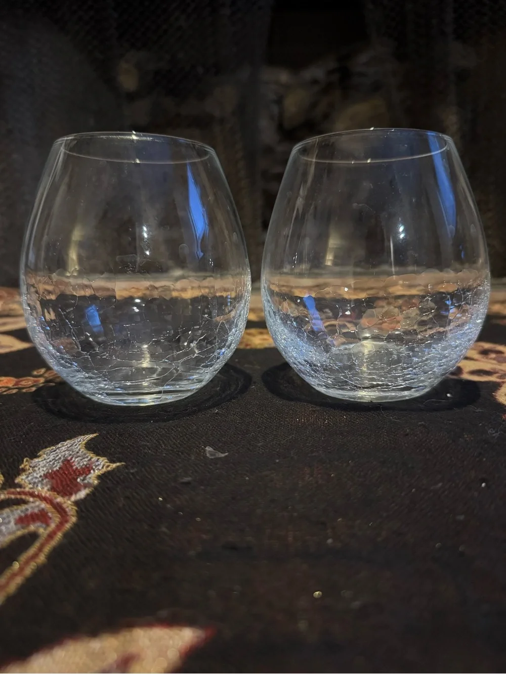 Pier 1 Imports Clear Crackle Glass Stemless Wine Glasses Set of 2 Handcrafted